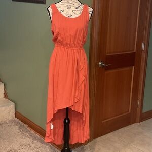 BCBGeneration Sleeveless High-Low Dress in Coral, Size S